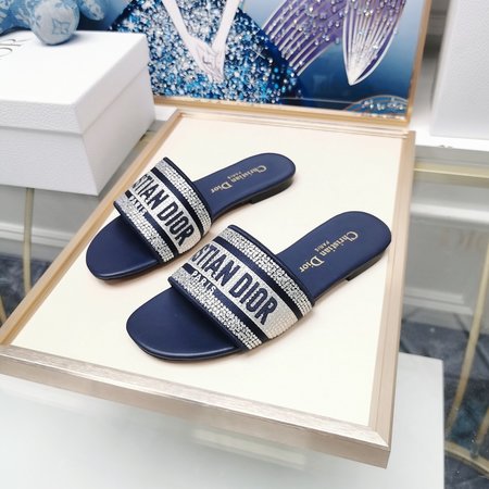 Dior Embroidered Diamond Slippers