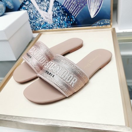 Dior Embroidered Diamond Slippers