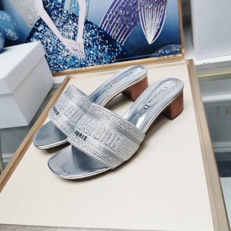 Dior Embroidered Diamond Slippers