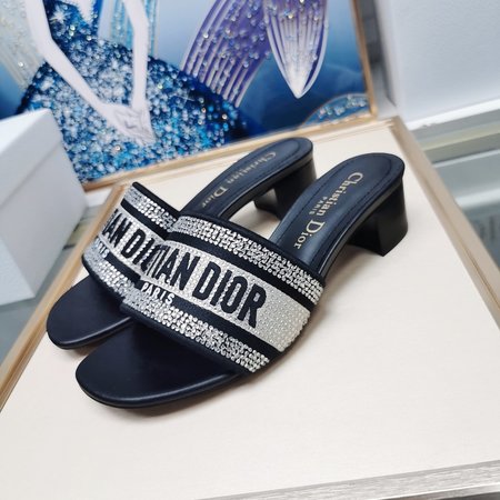 Dior Embroidered Diamond Slippers