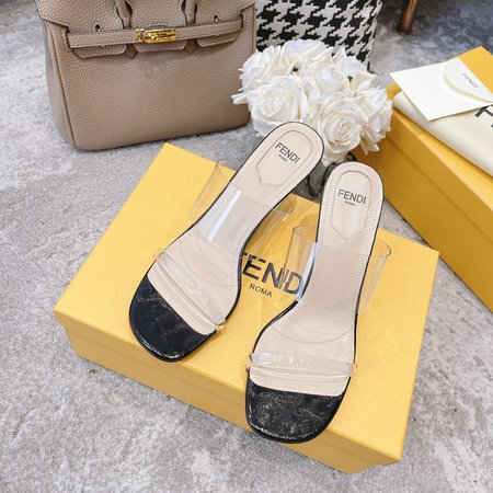 Fendi FF film slippers with high heels