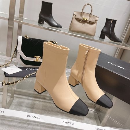 Chanel Spliced chunky heel short boots