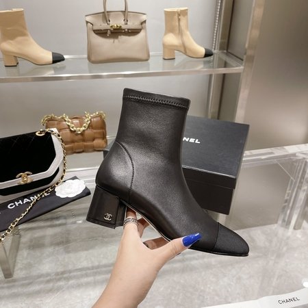 Chanel Spliced chunky heel short boots