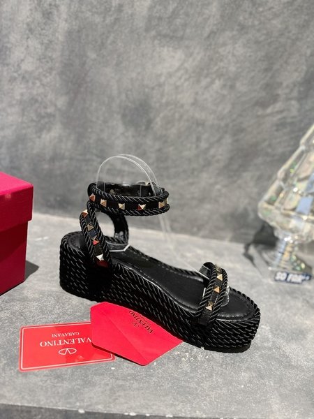 Valentino Rock Studs rope braided wedge sandals
