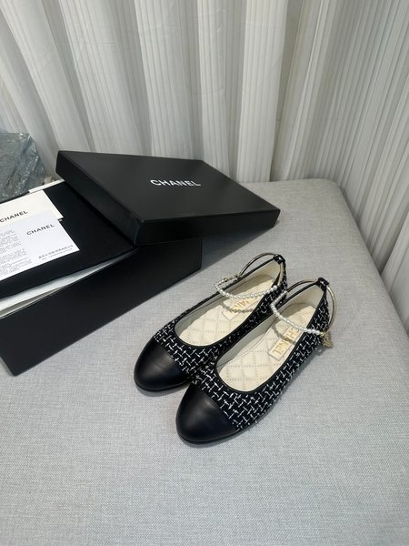 Chanel CC Camellia Pearl Anklet Embellished Ballet Shoes