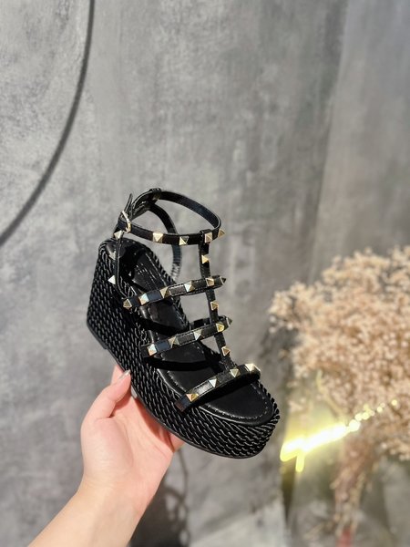 Valentino Rock Studs rope braided wedge sandals