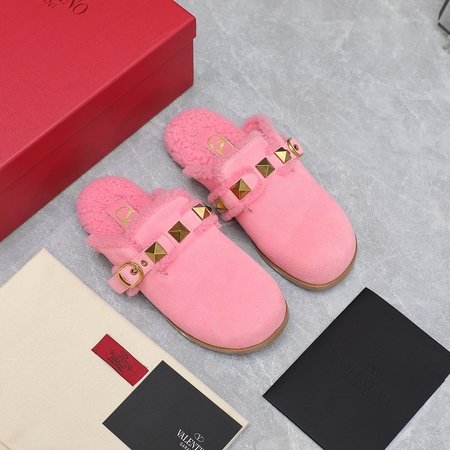 Valentino Wool studded fur slippers