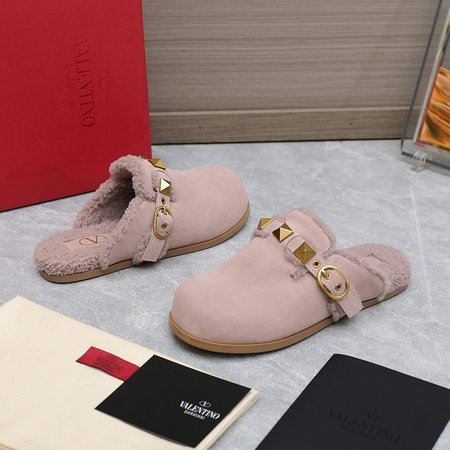 Valentino Wool studded fur slippers