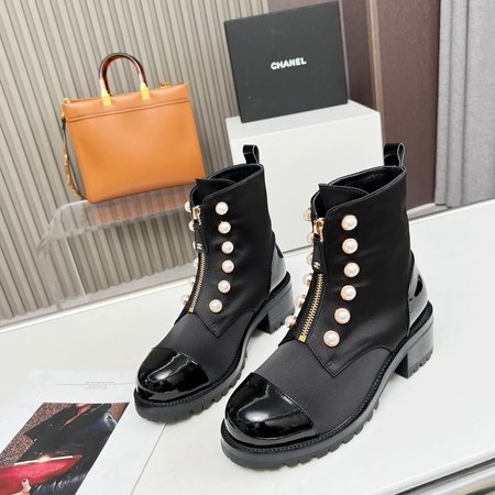 Chanel pearl zipper boots