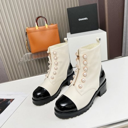 Chanel pearl zipper boots