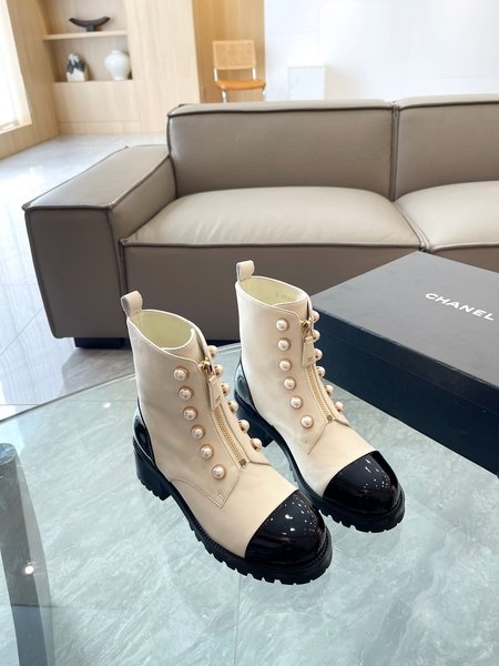 Chanel pearl zipper boots