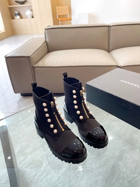 Chanel pearl zipper boots