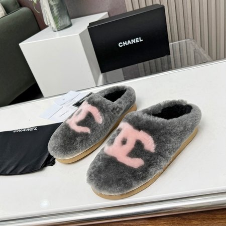 Chanel Fur integrated wool slippers