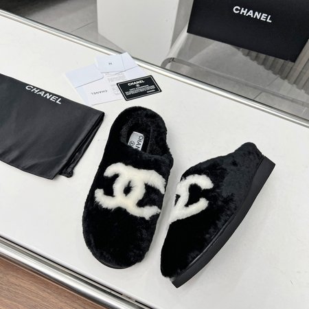 Chanel Fur integrated wool slippers