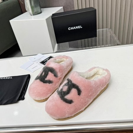 Chanel Fur integrated wool slippers