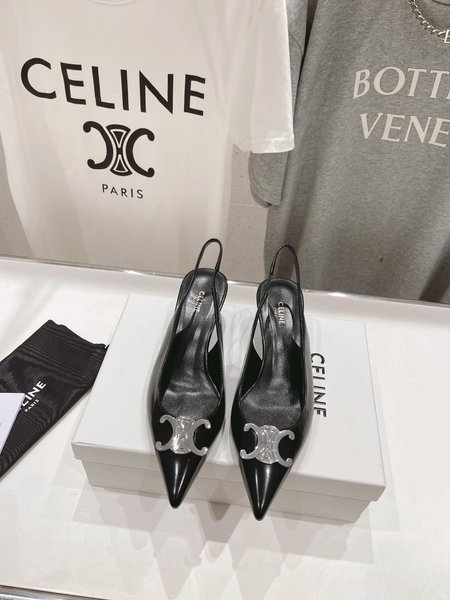 Celine Black and silver pointed-toe Kitten Heels high heels