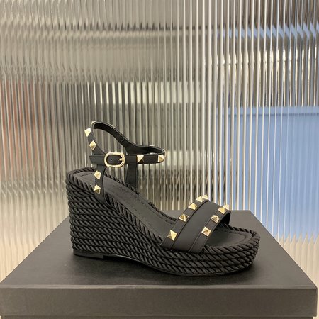 Valentino Studded calfskin braided Wedges