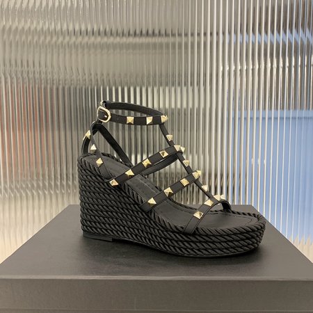 Valentino Studded calfskin braided Wedges