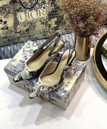 Dior Letter Logo Ribbon Bow Square Toe Women s Sandals