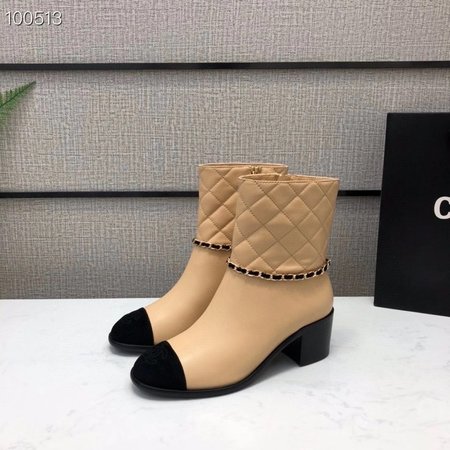 Chanel CC solid wood thick heel ankle boots