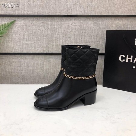 Chanel CC solid wood thick heel ankle boots