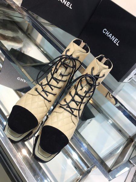 Chanel Diamond lace CC Logo back zipper women s boots