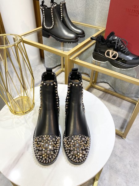 Christian Louboutine Studded black and red calfskin boots