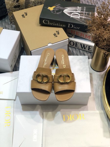 Dior CD Letter Metal Logo Flat Hollow Sandals Round Toe Thick Heel Jelly Slippers