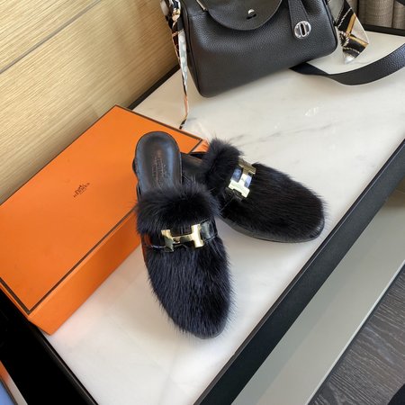 Hermes H steel buckle Fury half slippers