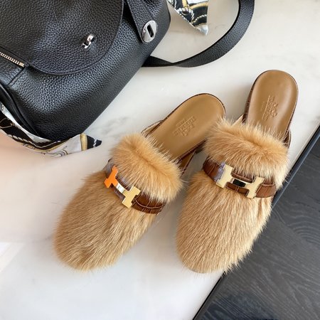 Hermes H steel buckle Fury half slippers