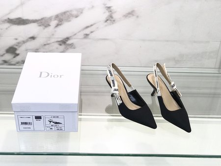 Dior Ribbon Letter Logo High Heel Square Toe Sandals Slippers Women s Shoes