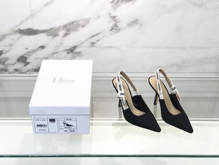 Dior Ribbon Letter Logo High Heel Square Toe Sandals Slippers Women Shoes