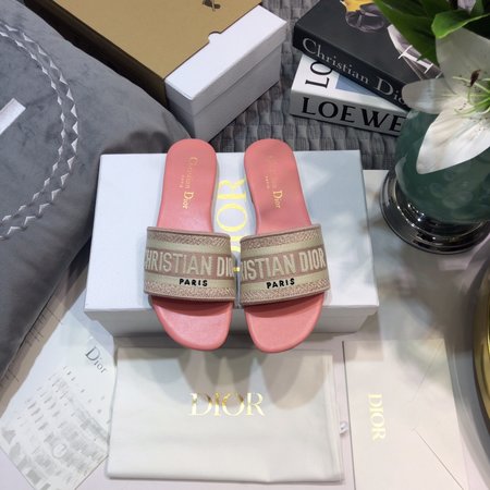 Dior DWAY Flip-Flops CD Letter Logo Embroidered Flat Sandals