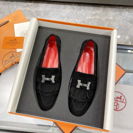 Hermes H buckle tassel loafers