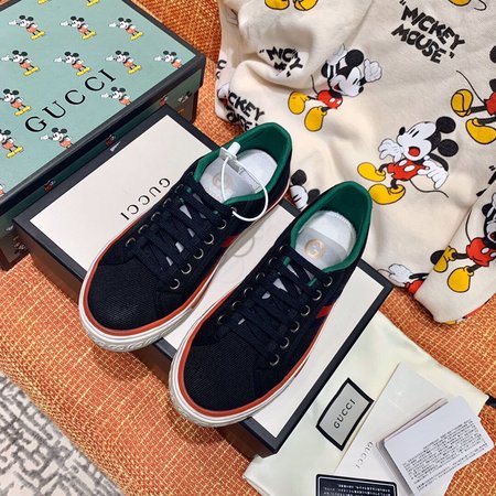 Gucci Double G embroidery material 3D cartoon Mickey canvas shoes