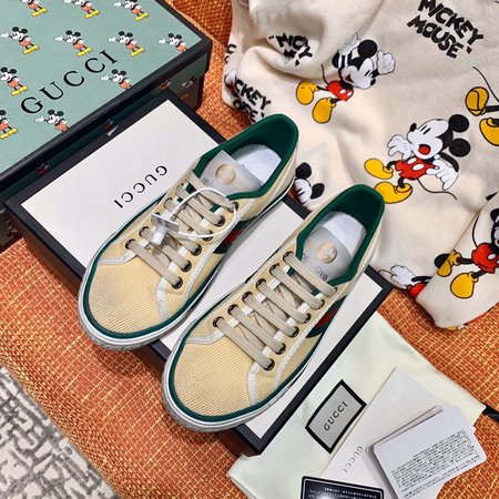 Gucci Double G embroidery material 3D cartoon Mickey canvas shoes