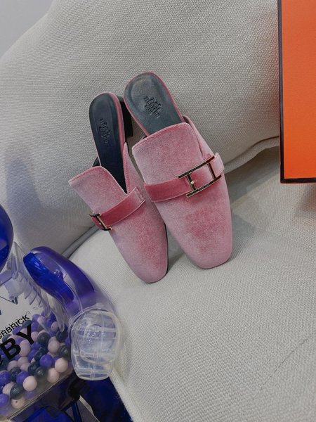 Hermes H rhinestone buckle mules