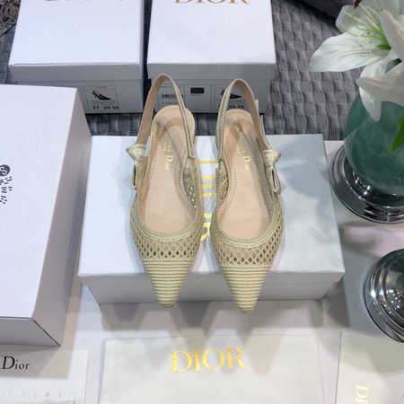 Dior Slingback Hollow Embroidered Mesh Women s Shoes Letter Logo Ribbon Bowknot Square Toe High Heel Sandals