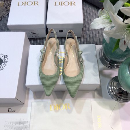 Dior Slingback Hollow Embroidered Mesh Women s Shoes Letter Logo Ribbon Bowknot Square Toe High Heel Sandals