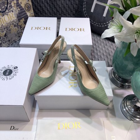 Dior Slingback Hollow Embroidered Mesh Women s Shoes Letter Logo Ribbon Bowknot Square Toe High Heel Sandals