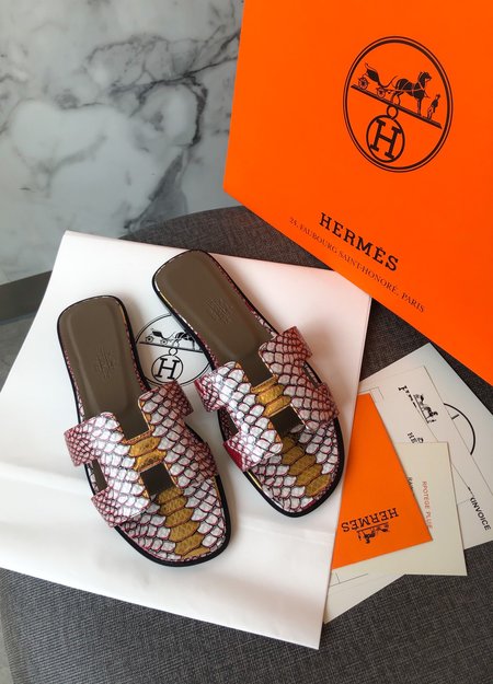 Hermes H series slippers with a random matching silk scarf