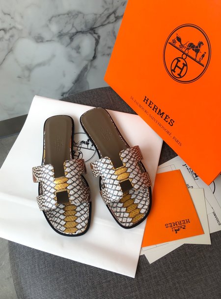 Hermes H series slippers with a random matching silk scarf