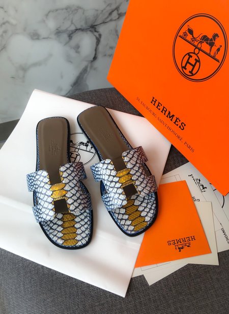 Hermes H series slippers with a random matching silk scarf