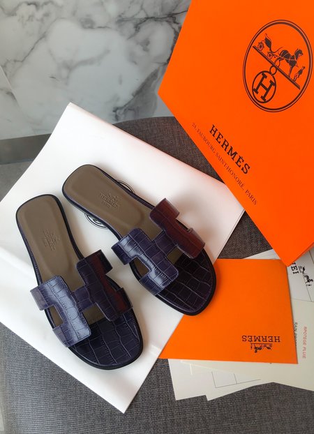 Hermes H series slippers with a random matching silk scarf