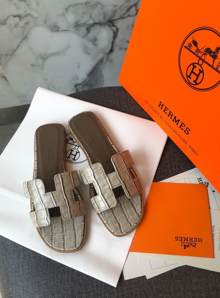 Hermes H series slippers with a random matching silk scarf