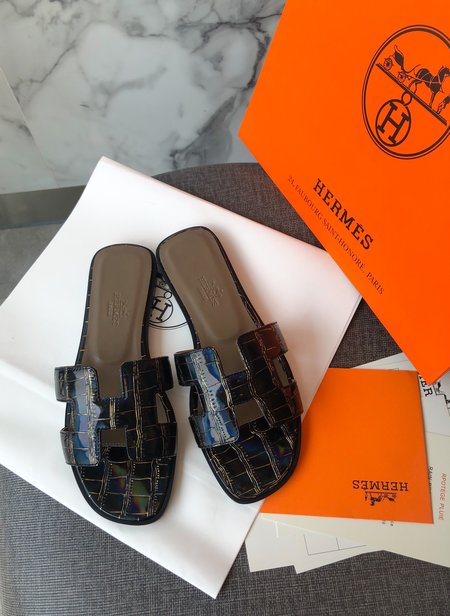 Hermes H series slippers with a random matching silk scarf