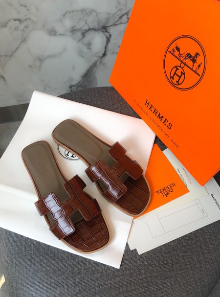 Hermes H series slippers with a random matching silk scarf