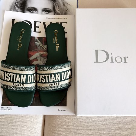 Dior CD embroidered letter slippers thick heel series