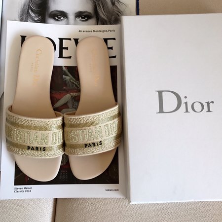 Dior CD embroidered letter slippers thick heel series