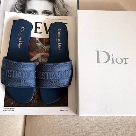 Dior CD embroidered letter slippers thick heel series